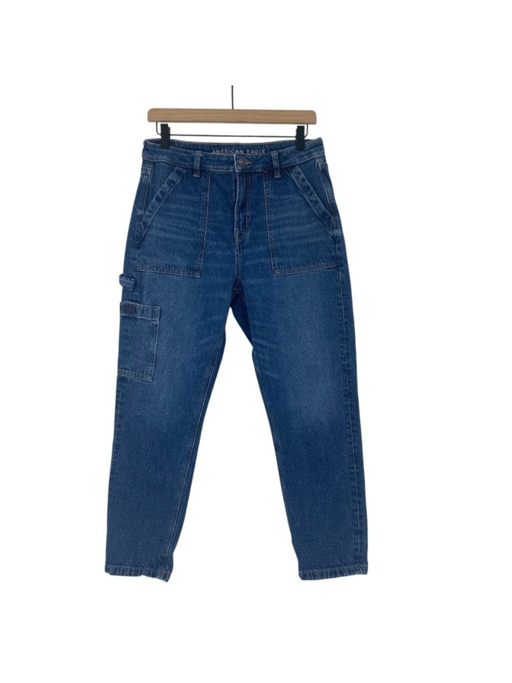American Eagle Size 8S Mom Jean Cargo Pocket Comfort Waistband 26.5” Inseam